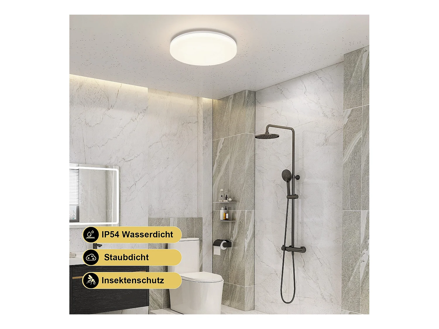 NETTLIFE Plafonnier LED 18W 22CM Rond IP54 Plat Dimmable Chambre Salle de Bain Lampe avec Télécommande pour Couloir de Cuisine