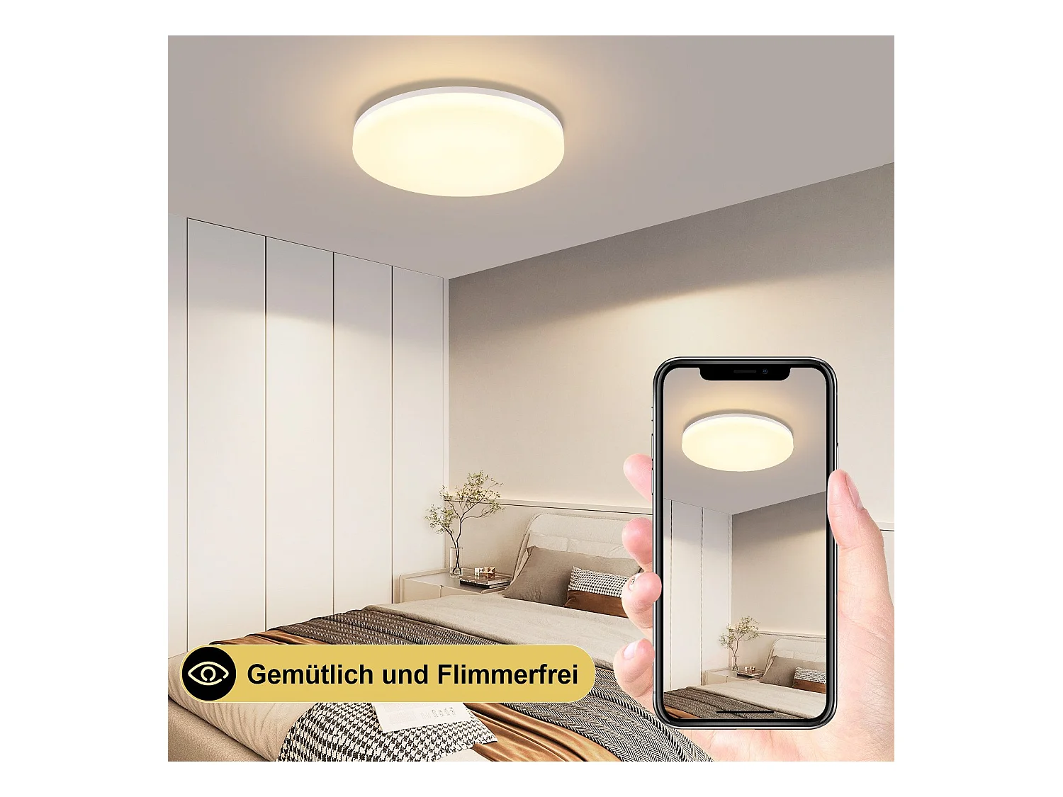 NETTLIFE Plafonnier LED 18W 22CM Rond IP54 Plat Dimmable Chambre Salle de Bain Lampe avec Télécommande pour Couloir de Cuisine