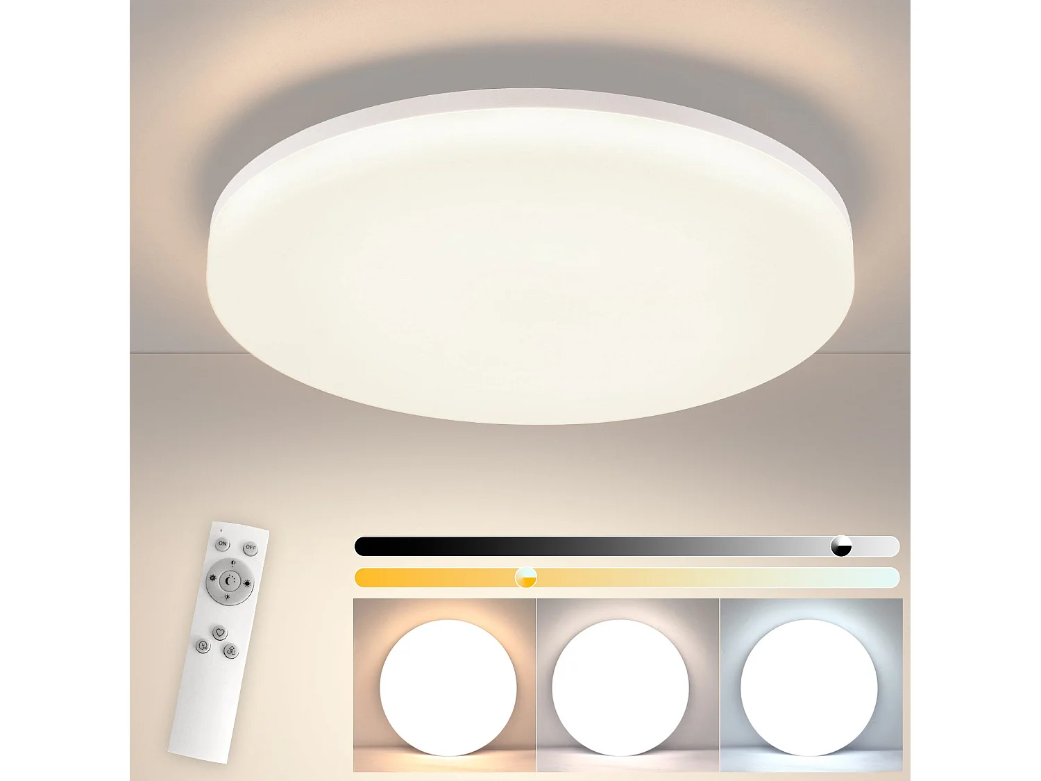 NETTLIFE Plafonnier LED 18W 22CM Rond IP54 Plat Dimmable Chambre Salle de Bain Lampe avec Télécommande pour Couloir de Cuisine