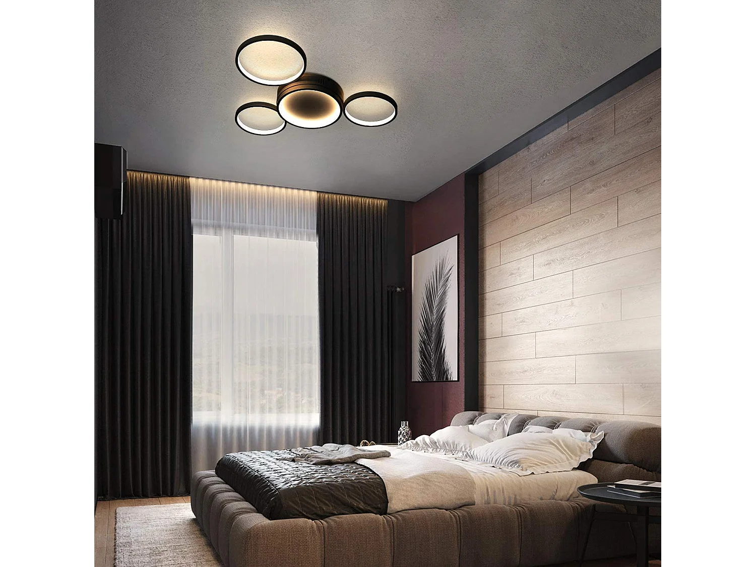 NETTLIFE Czarna lampa sufitowa LED ściemniana z pilotem Nowoczesny design 4 pierścienie 52 W do wnętrz aluminiowych jadalnia pokój dziecięcy