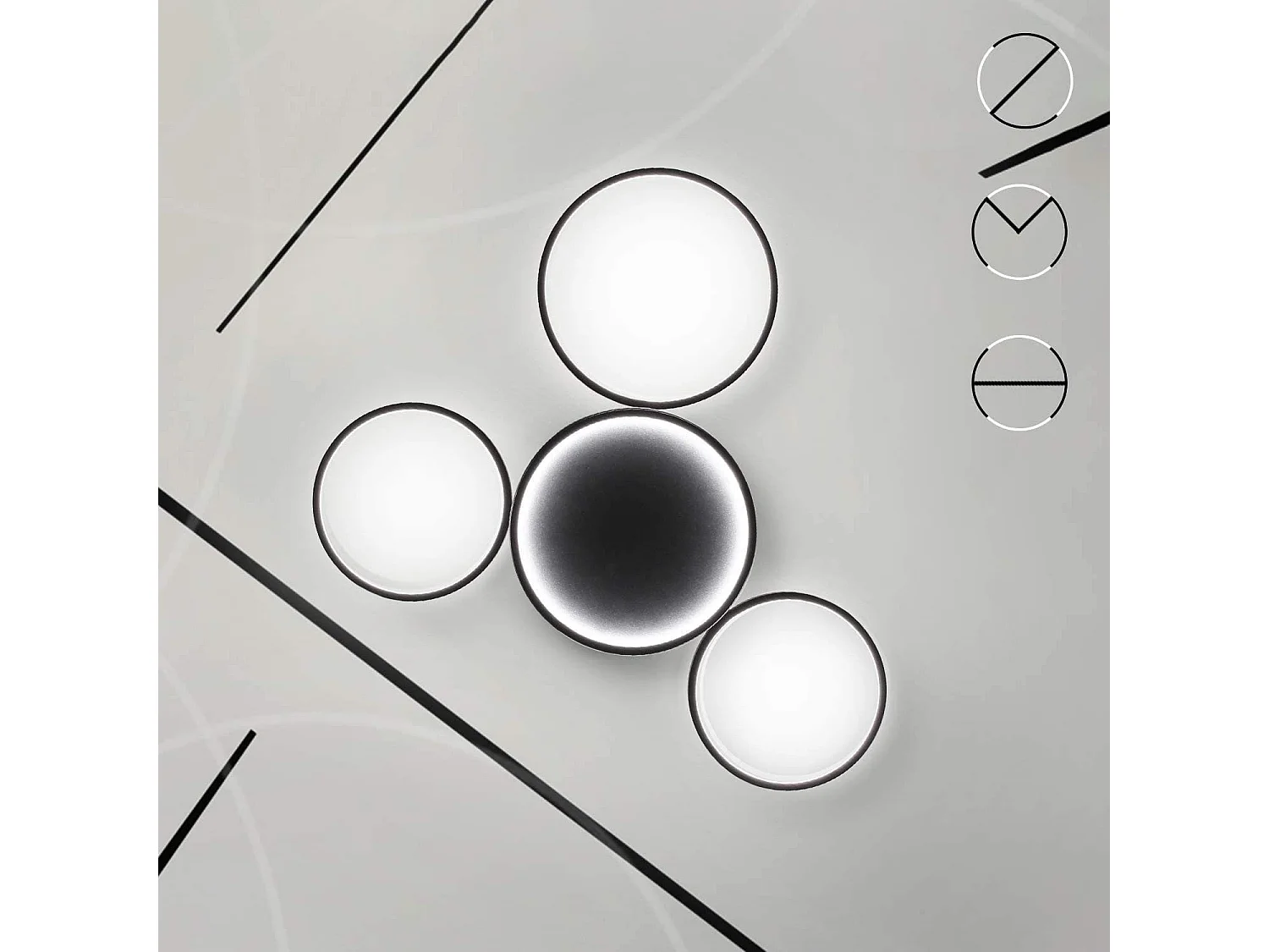 NETTLIFE Plafonnier LED noir dimmable avec télécommande design moderne 4 anneaux 52W intérieur en aluminium pour salon salle à manger chambre d'enfant