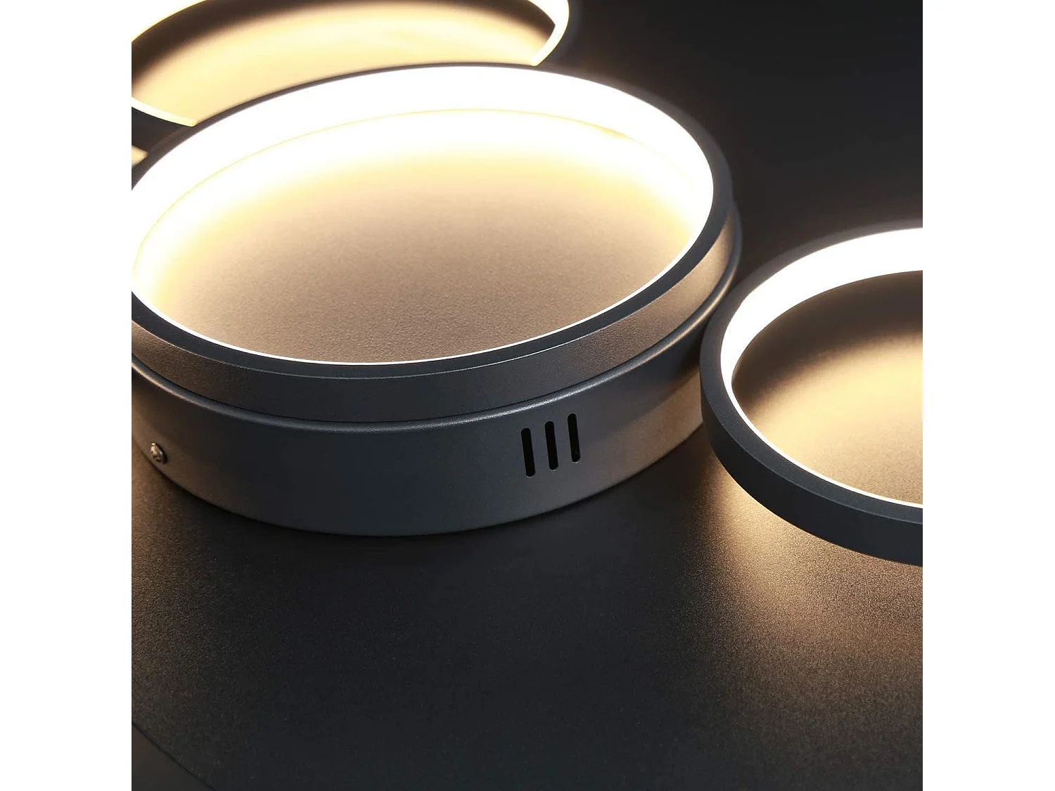 NETTLIFE Plafonnier LED noir dimmable avec télécommande design moderne 4 anneaux 52W intérieur en aluminium pour salon salle à manger chambre d'enfant