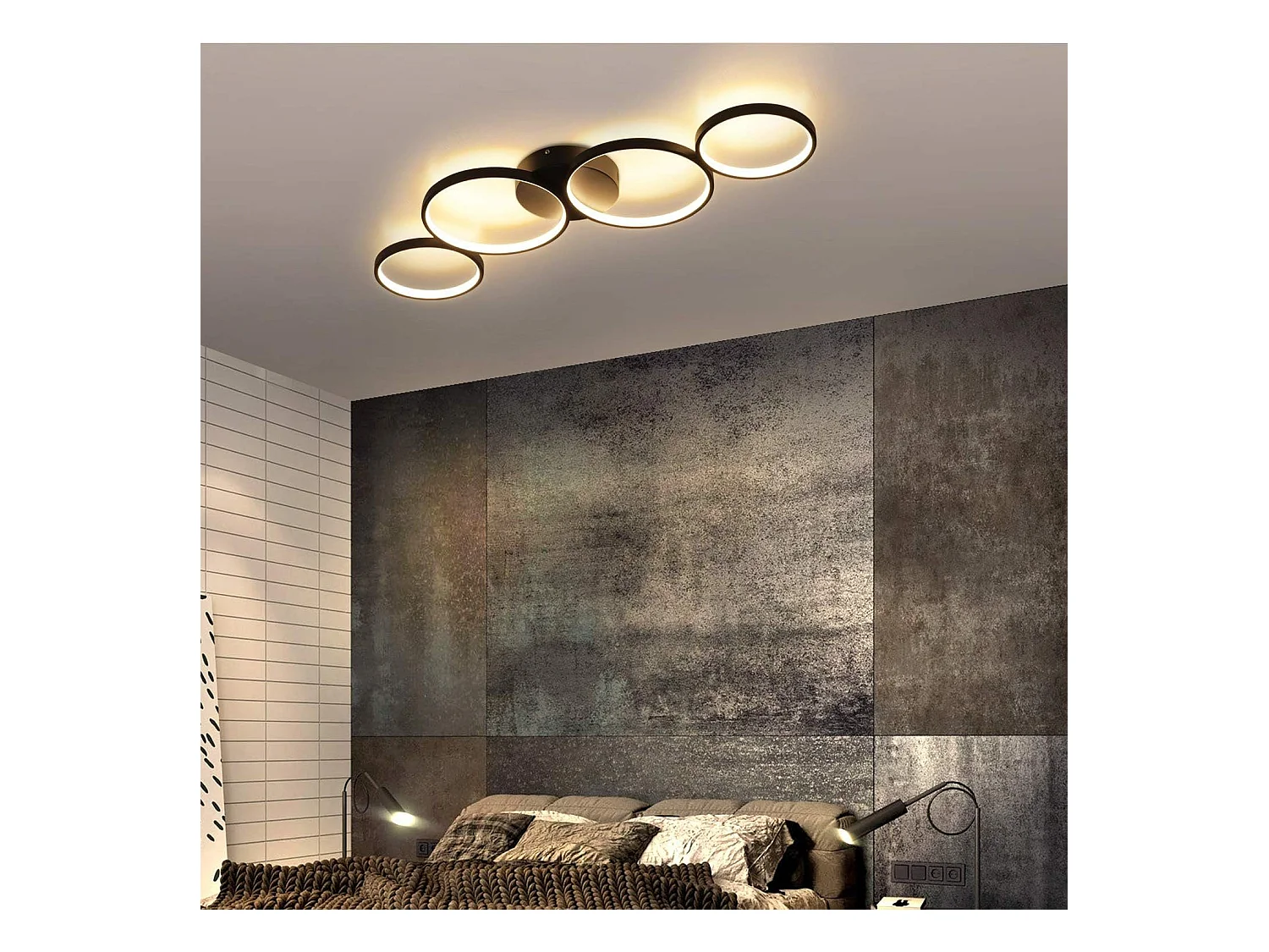 Moderne dimmbare LED-Deckenleuchte Schwarz 88cm 55W Mit Fernbedienung Dimmbar 4 Lampen 55w