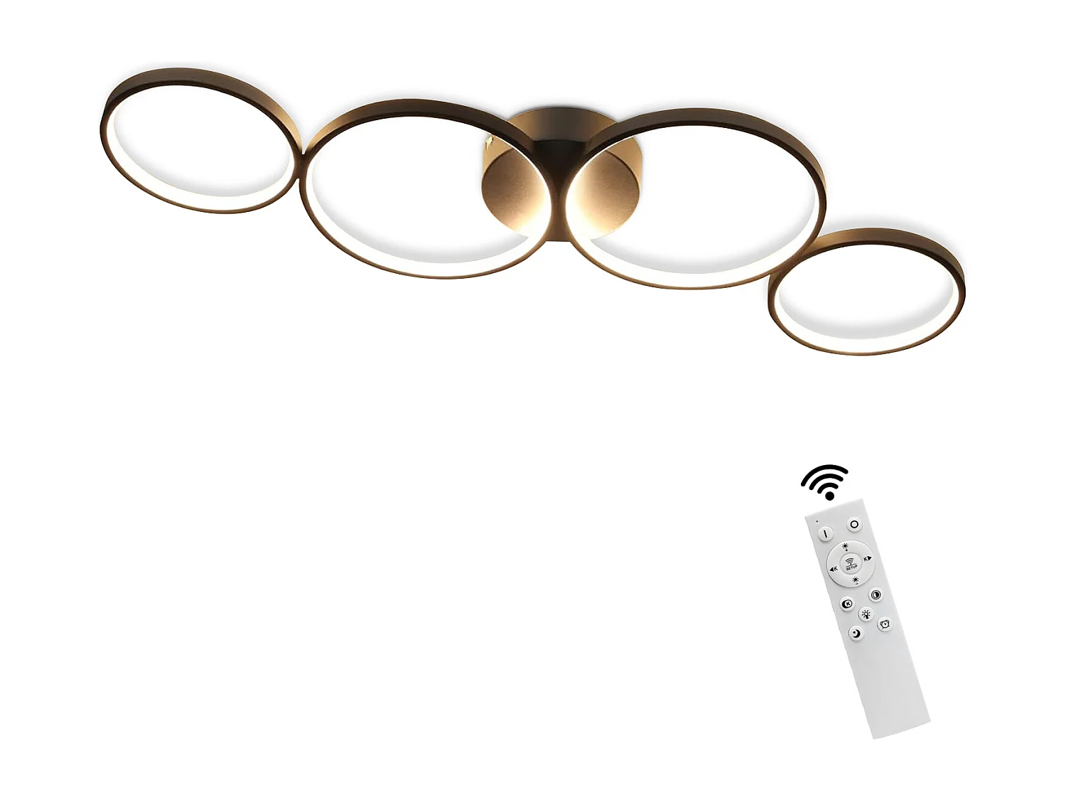 NETTLIFE Plafondlamp LED 88cm Zwart 3000-6000K Dimbaar 55W Plafondverlichting modern Ring  4-Lichts met Afstandsbediening voor Slaapkamer Woonkamer Kantoor Keuken