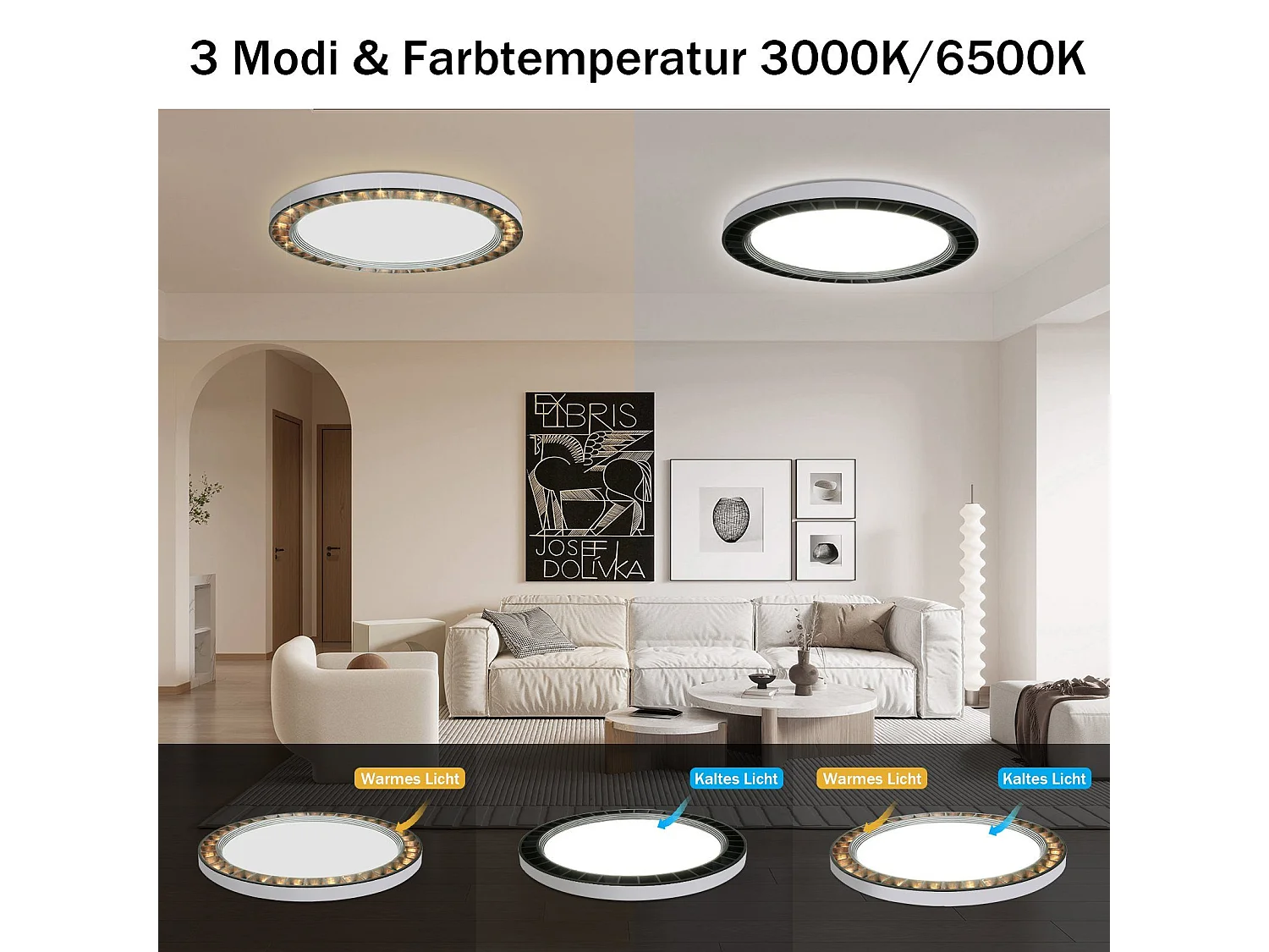 NETTLIFE Lámpara de techo LED redonda negra 28W 28CM Panel plano moderno 3000K/6500K Blanco cálido y frío IP44 Lámpara de baño impermeable para cocina