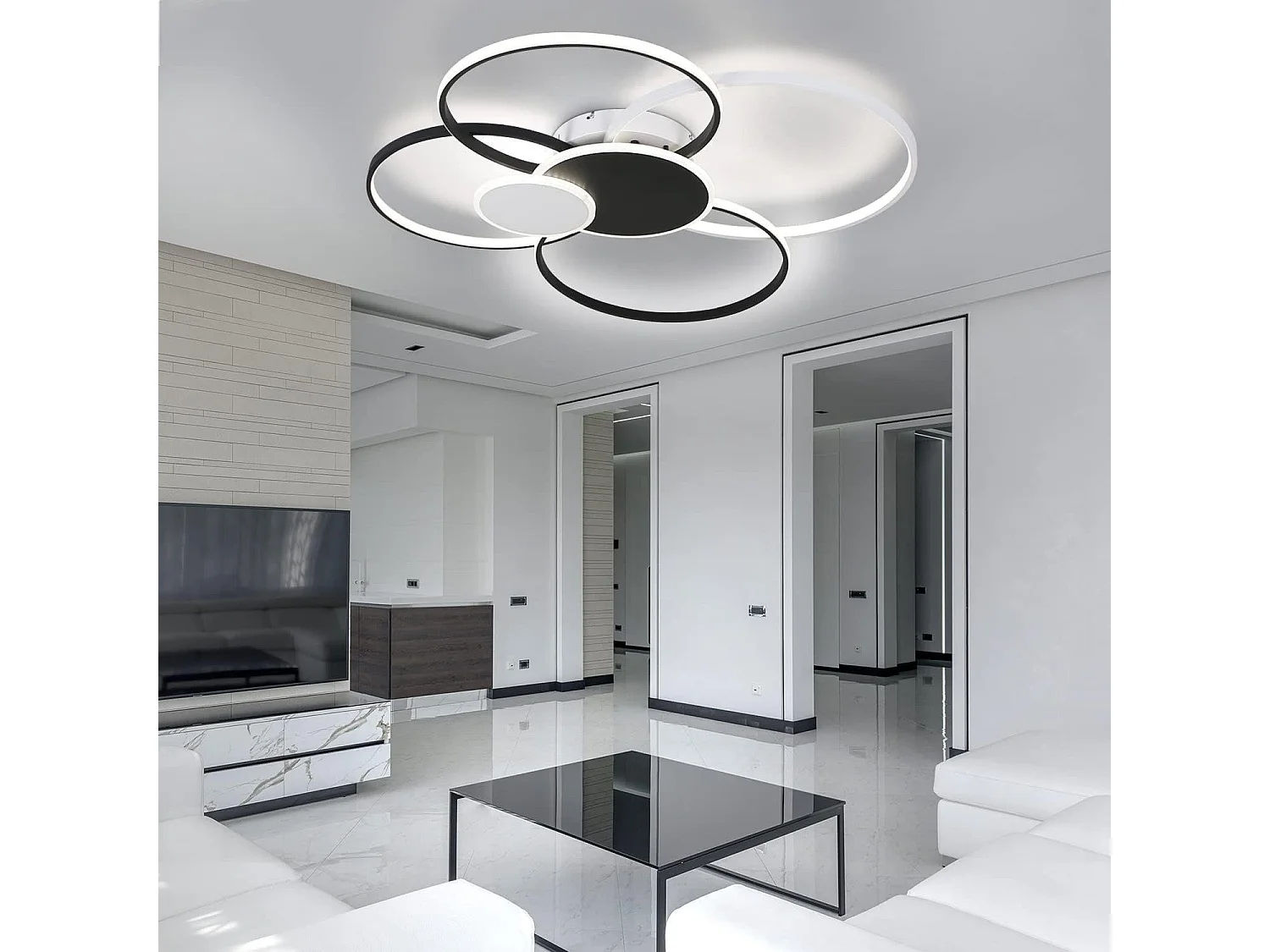 NETTLIFE Plafonnier LED Salon - Grande lampe de salon moderne 94 cm dimmable 72 W avec télécommande pour chambre bureau hôtel cuisine