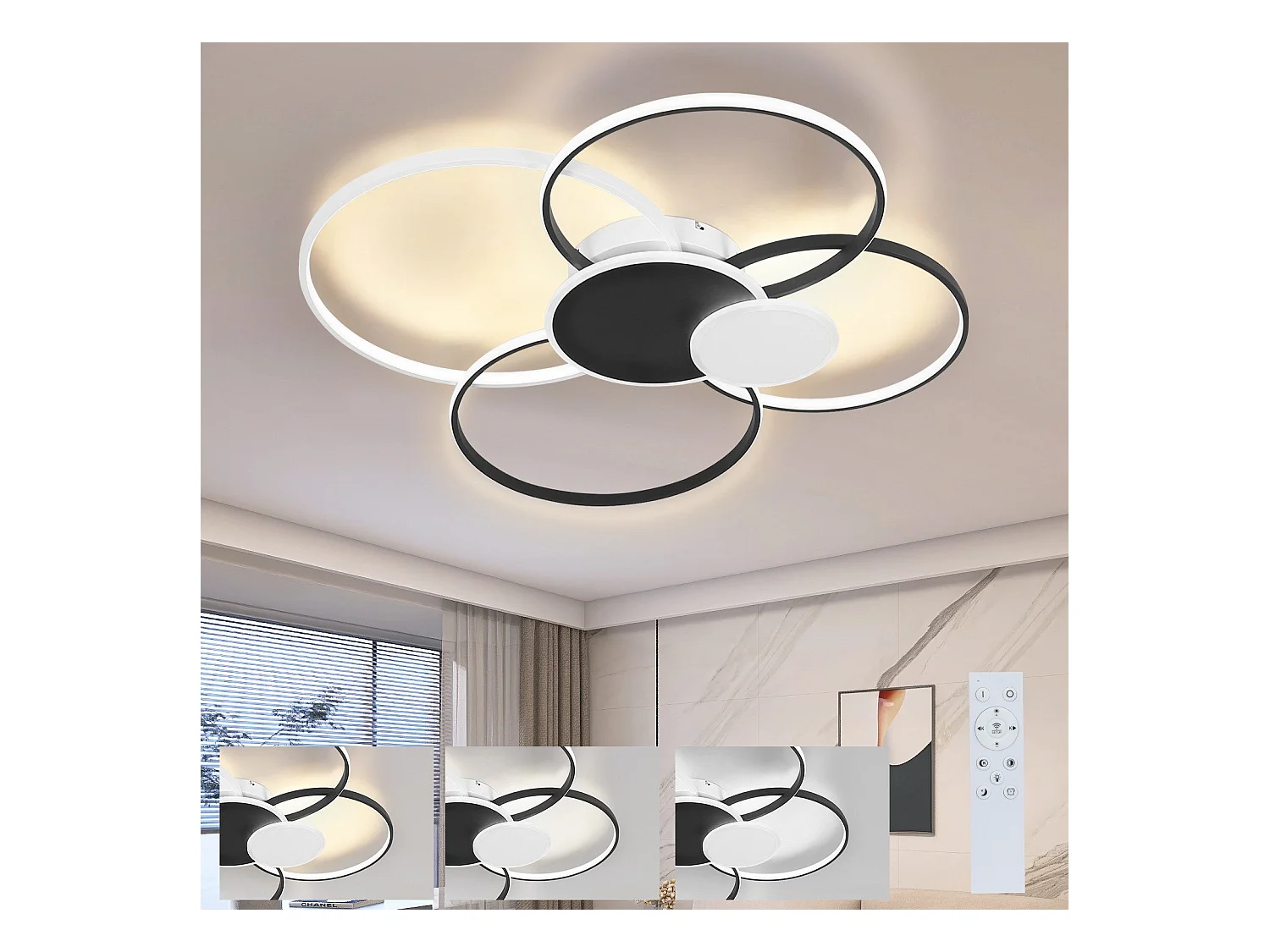 NETTLIFE Plafonnier LED Salon - Grande lampe de salon moderne 94 cm dimmable 72 W avec télécommande pour chambre bureau hôtel cuisine