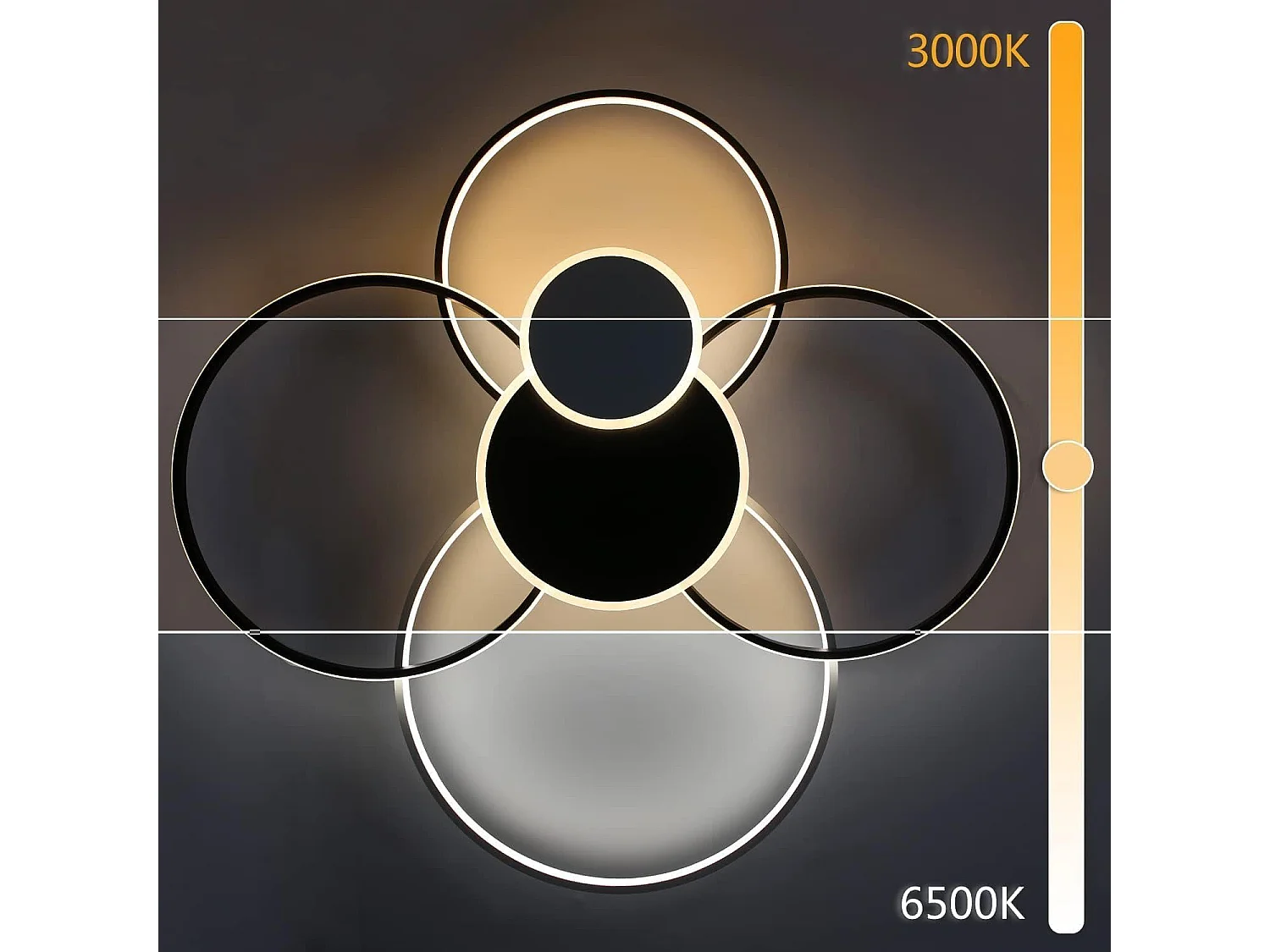 NETTLIFE Plafondlamp LED Zwart 6-Lichts Grote 72 W Modern Ringe Design Woonkamerlamp 94 cm Dimbaar met Afstandsbediening voor Slaapkamer | Keuken | Eetkamer