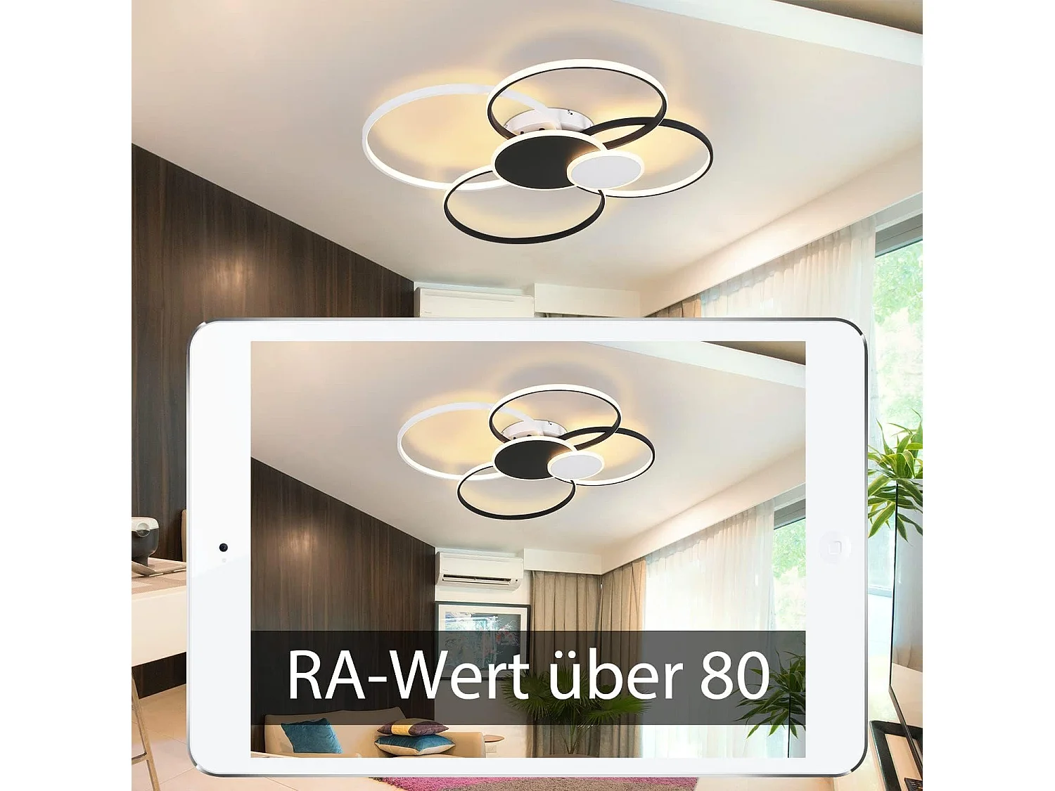 NETTLIFE Plafonnier LED Salon - Grande lampe de salon moderne 94 cm dimmable 72 W avec télécommande pour chambre bureau hôtel cuisine