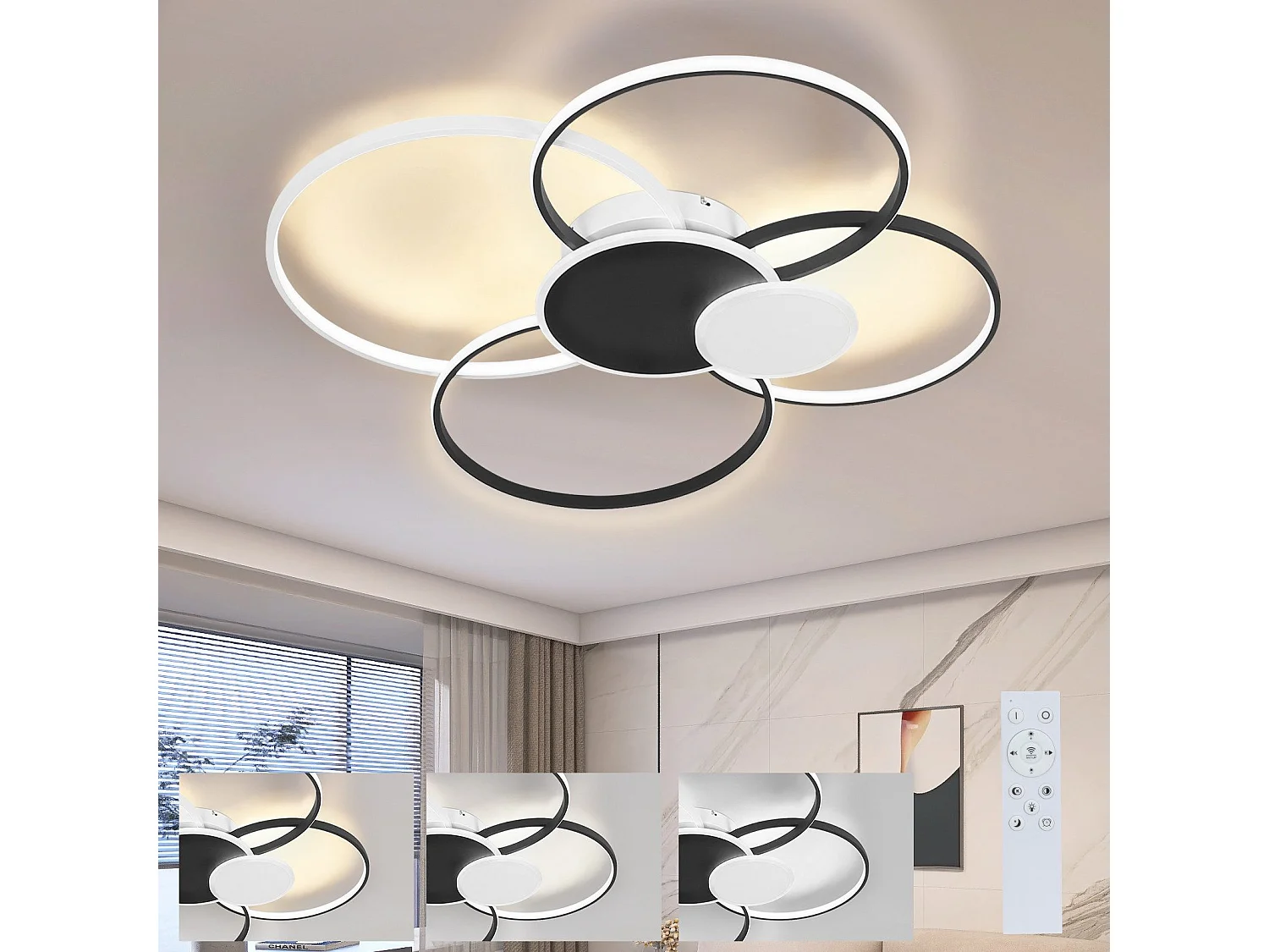 NETTLIFE Lampa sufitowa LED do salonu - duża nowoczesna lampa do salonu 94 cm z możliwością ściemniania 72 W z pilotem do sypialni biuro w hotelu kuchnia
