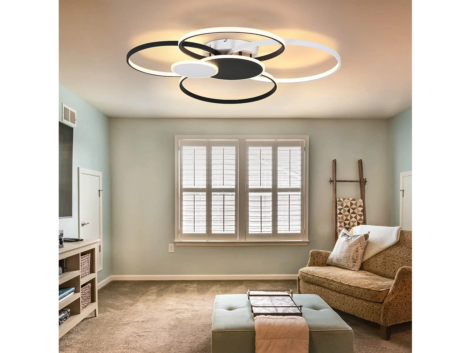 NETTLIFE Lampa sufitowa LED do salonu - duża nowoczesna lampa do salonu 94 cm z możliwością ściemniania 72 W z pilotem do sypialni biuro w hotelu kuchnia