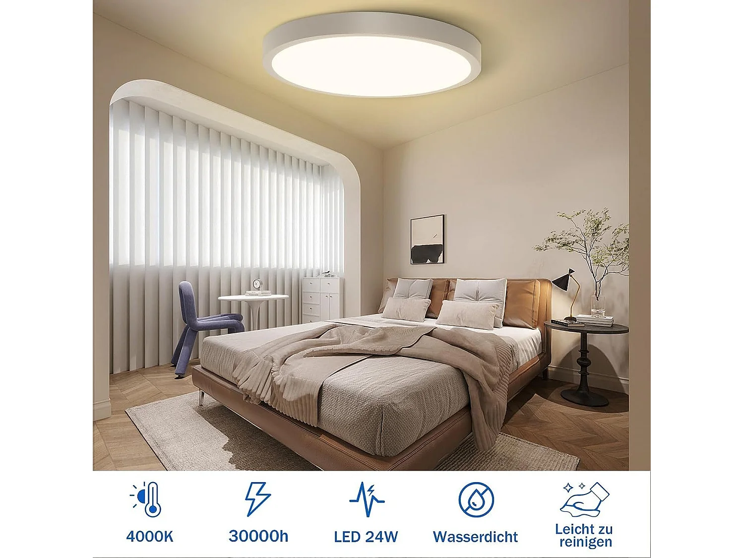 NETTLIFE Plafonnier LED Plat 3000K Blanc Chaud 24W Rond 23CM IP44 Moderne pour Couloir Balcon Salle de Bain Cuisine Salon