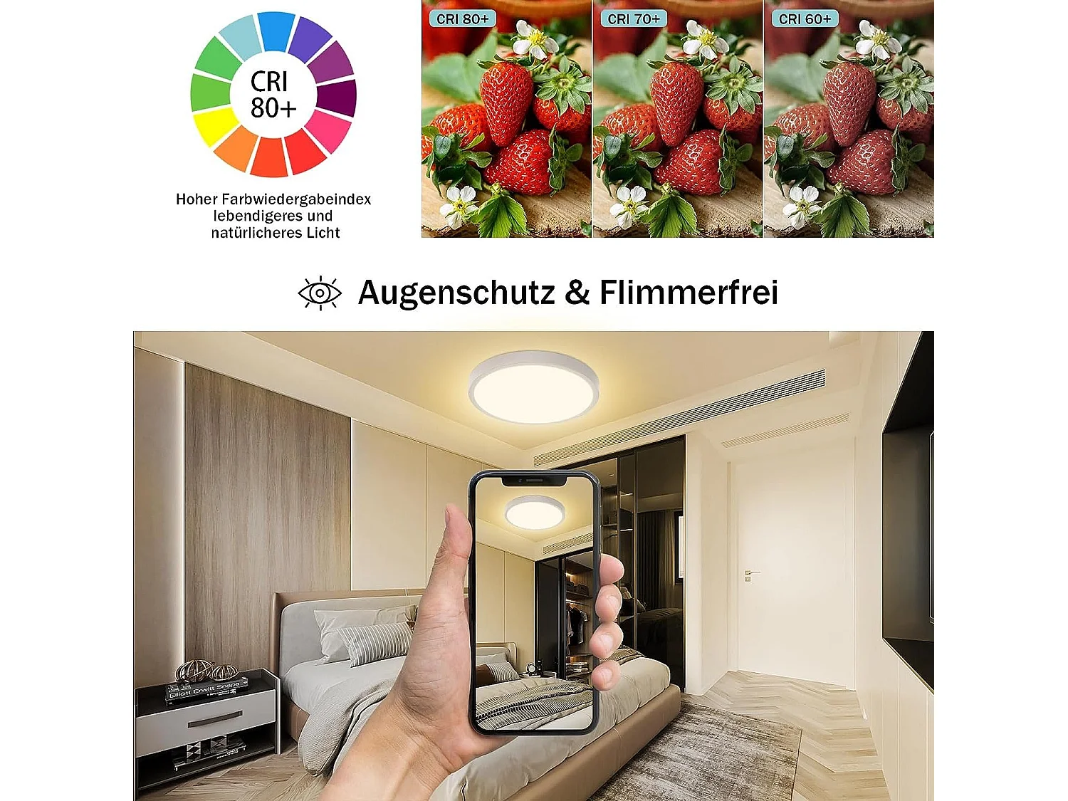 NETTLIFE Plafonnier LED Plat 3000K Blanc Chaud 24W Rond 23CM IP44 Moderne pour Couloir Balcon Salle de Bain Cuisine Salon