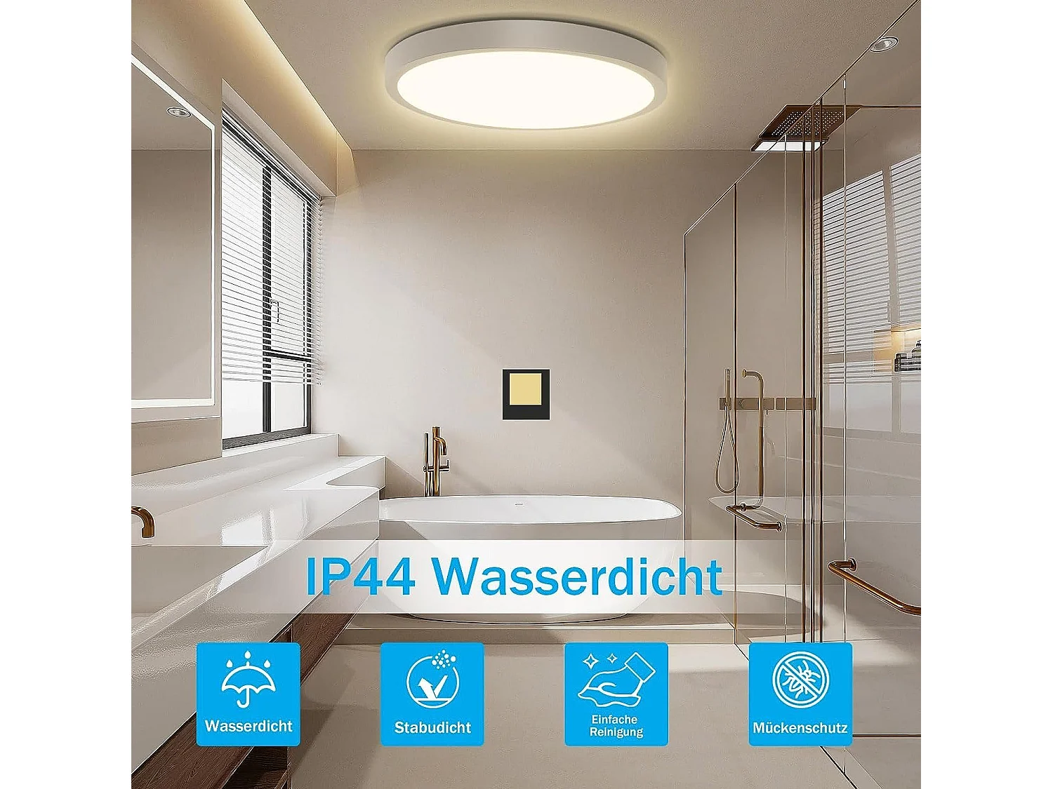 NETTLIFE Plafonnier LED Plat 3000K Blanc Chaud 24W Rond 23CM IP44 Moderne pour Couloir Balcon Salle de Bain Cuisine Salon