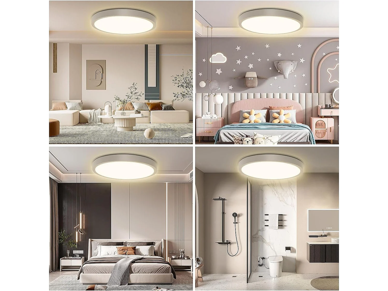 NETTLIFE Plafonnier LED Plat 3000K Blanc Chaud 24W Rond 23CM IP44 Moderne pour Couloir Balcon Salle de Bain Cuisine Salon