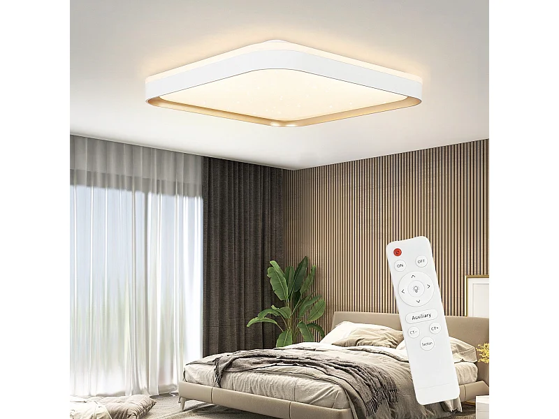 NETTLIFE Plafonnier LED Lampe de Chambre à Coucher Dimmable avec Télécommande 30 cm Lampe de Cuisine Moderne 32 W Lampe de Salon Carrée Blanc