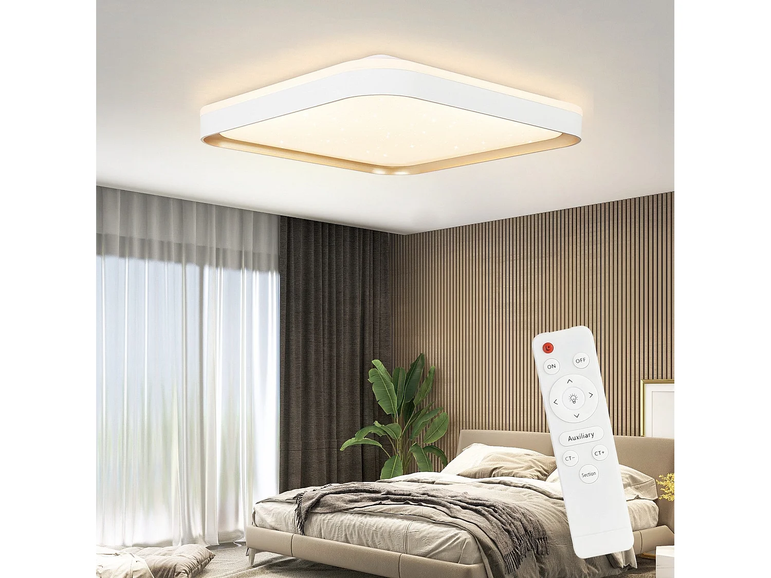 NETTLIFE Plafonnier LED Lampe de Chambre à Coucher Dimmable avec Télécommande 30 cm Lampe de Cuisine Moderne 32 W Lampe de Salon Carrée Blanc