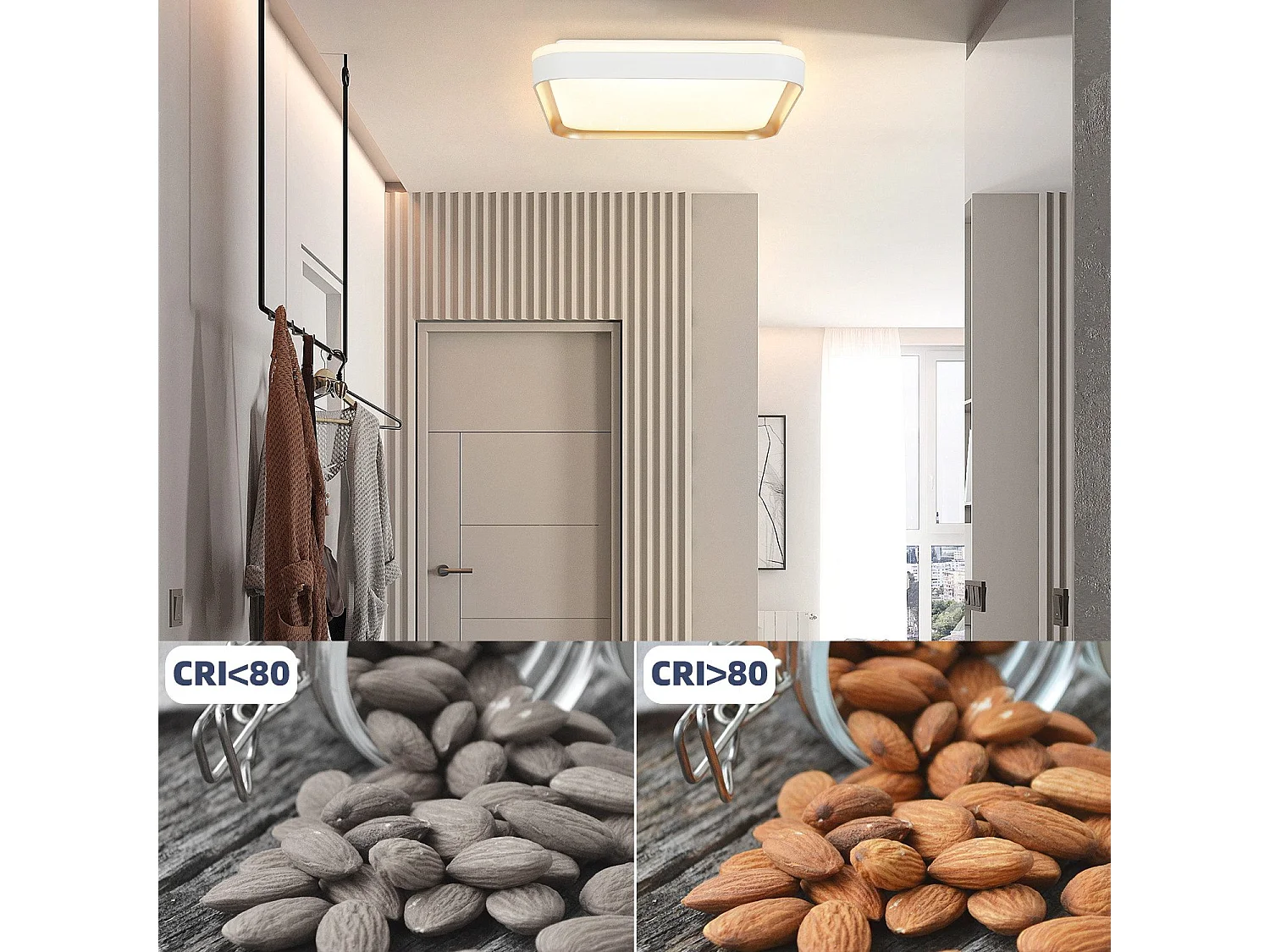 NETTLIFE Plafonnier LED Lampe de Chambre à Coucher Dimmable avec Télécommande 30 cm Lampe de Cuisine Moderne 32 W Lampe de Salon Carrée Blanc