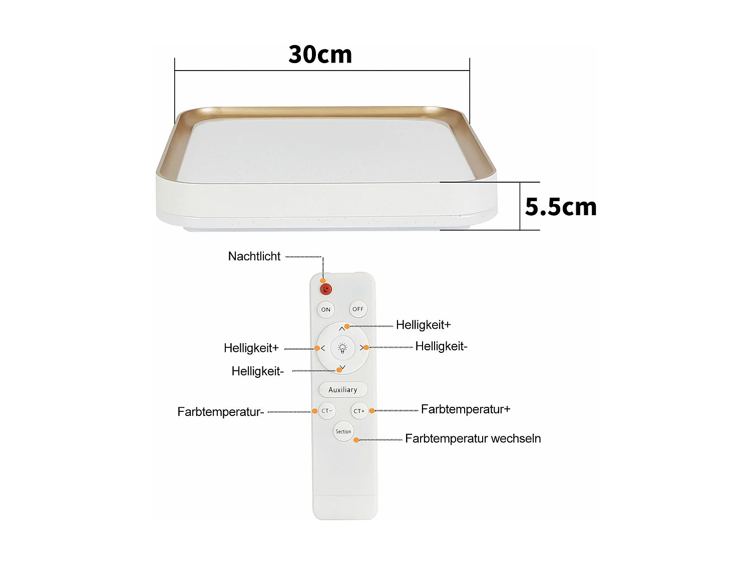 NETTLIFE Plafonnier LED Lampe de Chambre à Coucher Dimmable avec Télécommande 30 cm Lampe de Cuisine Moderne 32 W Lampe de Salon Carrée Blanc