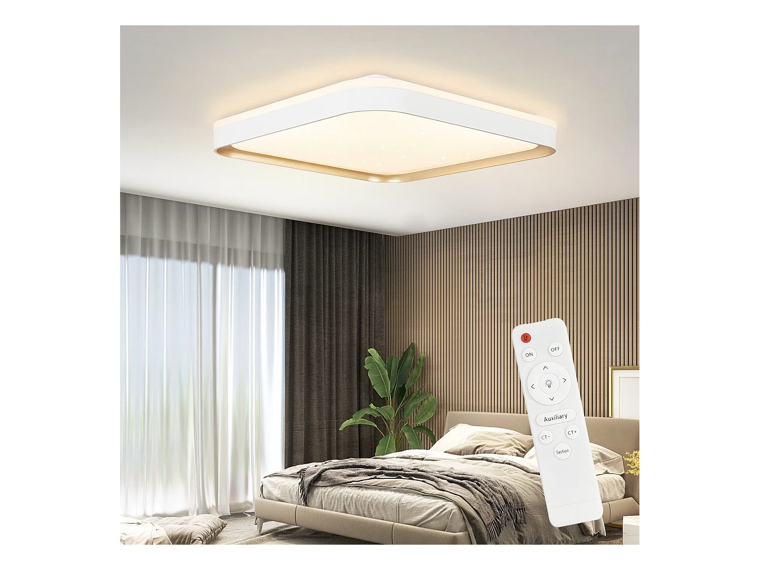 NETTLIFE Plafondlamp LED 30 cm Wit en Goud vierkant Sterrenhemel  3000 -6000K Dimbaar Modern Slaapkamerlamp met Afstandsbediening 32W