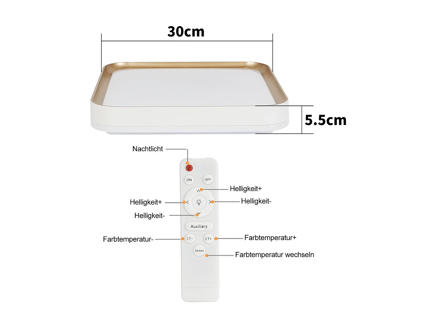 NETTLIFE Plafonnier LED Lampe de Chambre à Coucher Dimmable avec Télécommande 30 cm Lampe de Cuisine Moderne 32 W Lampe de Salon Carrée Blanc
