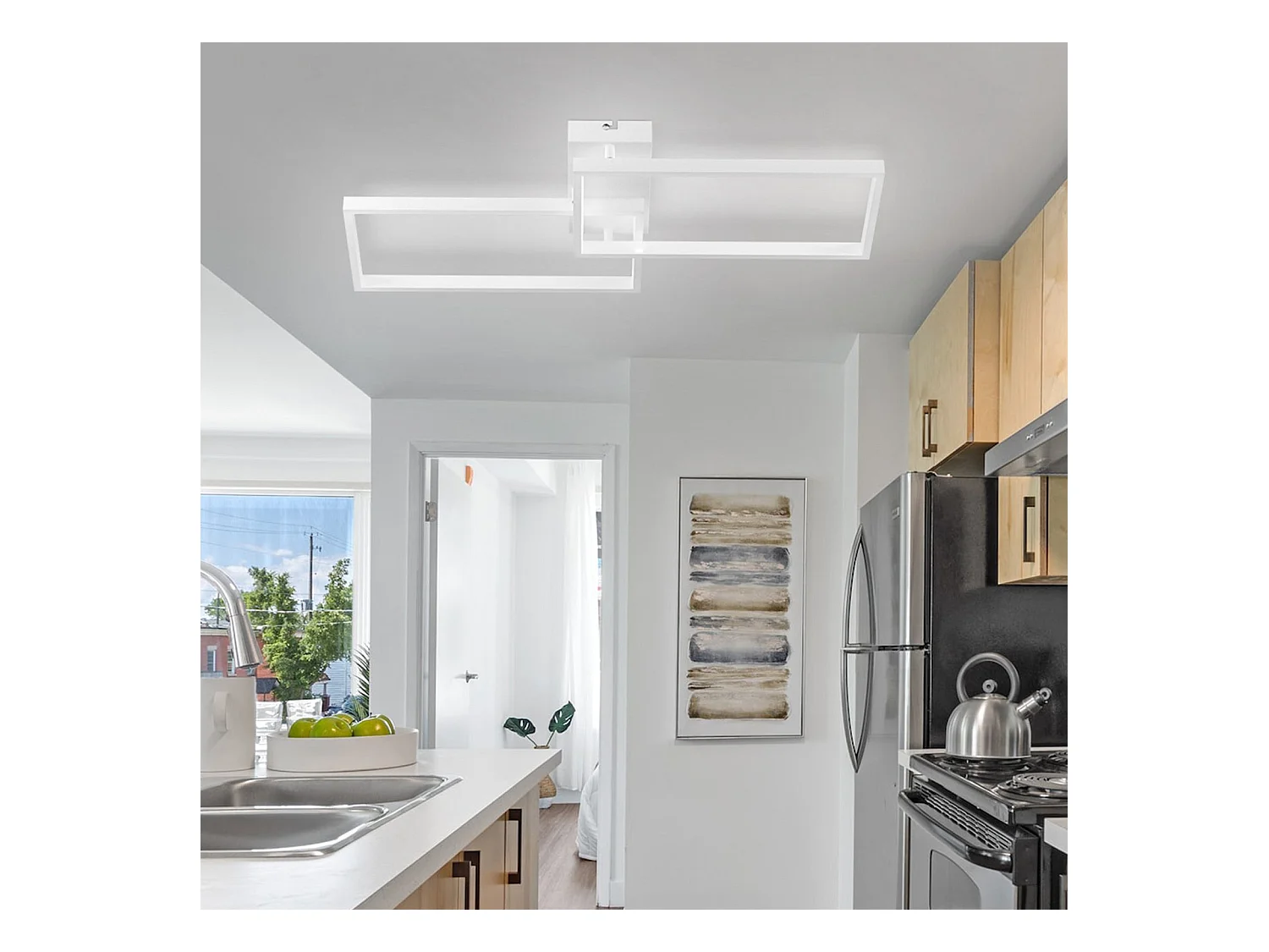 Moderne 48 W 80 cm weißes Metall LED-Deckenleuchte dimmbar mit rechteckigem Design