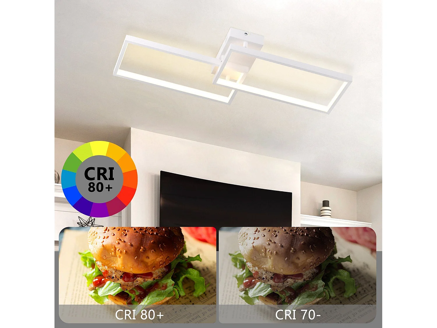 Moderne 48 W 80 cm weißes Metall LED-Deckenleuchte dimmbar mit rechteckigem Design