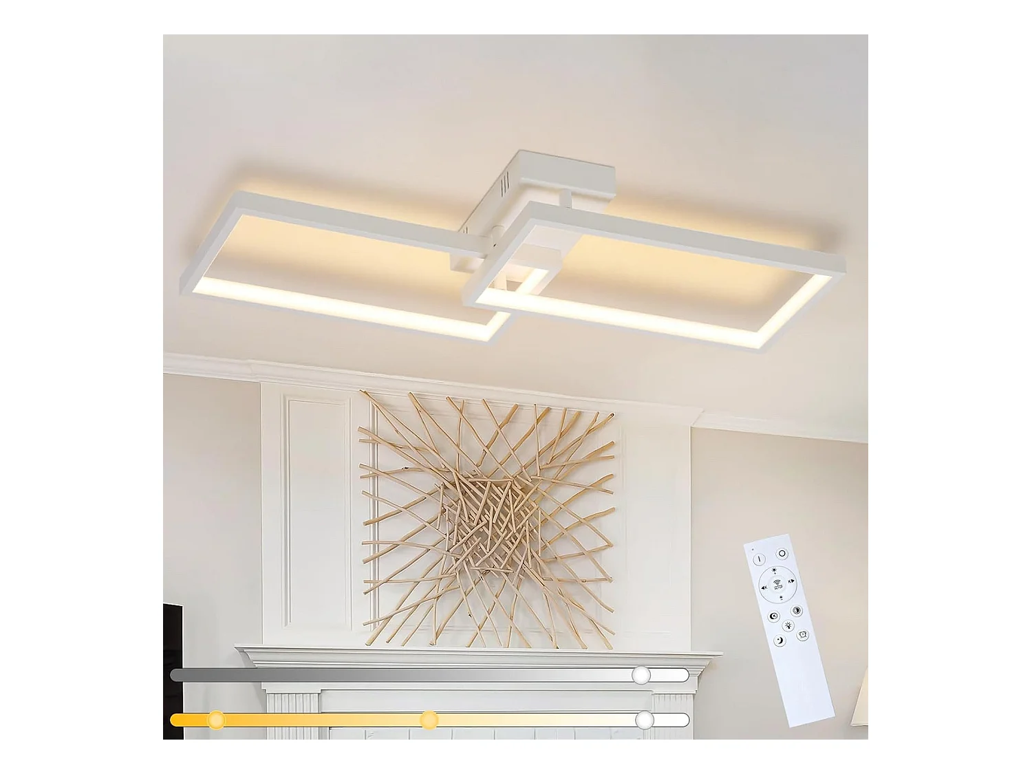 NETTLIFE Plafonnier LED Métal Blanc 48W 80CM Lampe de Salon Moderne à Intensité Variable avec Design Rectangulaire pour Chambre d'Enfant Cuisine
