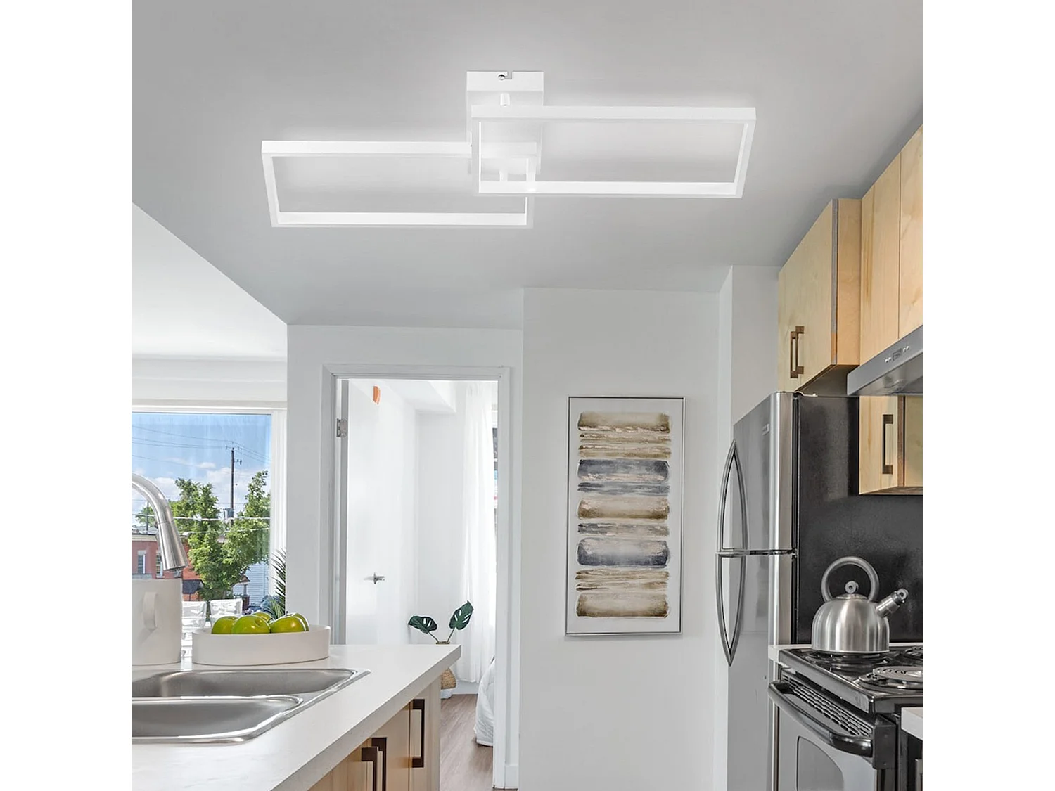 NETTLIFE Plafondlamp LED 80cm Dimbaar 2-Lichts Wit met Afstandsbediening rechthoekig Moderne Plafondverlichting Metaal voor Slaapkamer | Keuken | Eetkamer 48W