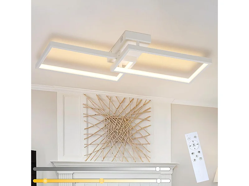 NETTLIFE Lámpara de Techo LED Metal Blanco 48W 80CM Lámpara de Salón Moderna Regulable con Diseño Rectangular para Dormitorio Infantil