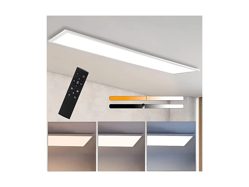 NETTLIFE LED-Deckenleuchte, weißes dimmbares Panel, 120 x 30 cm, mit Fernbedienung, 48 W, modernes Nachtlicht, Schlafzimmerlampe für Wohnzimmer, Büro, Küche