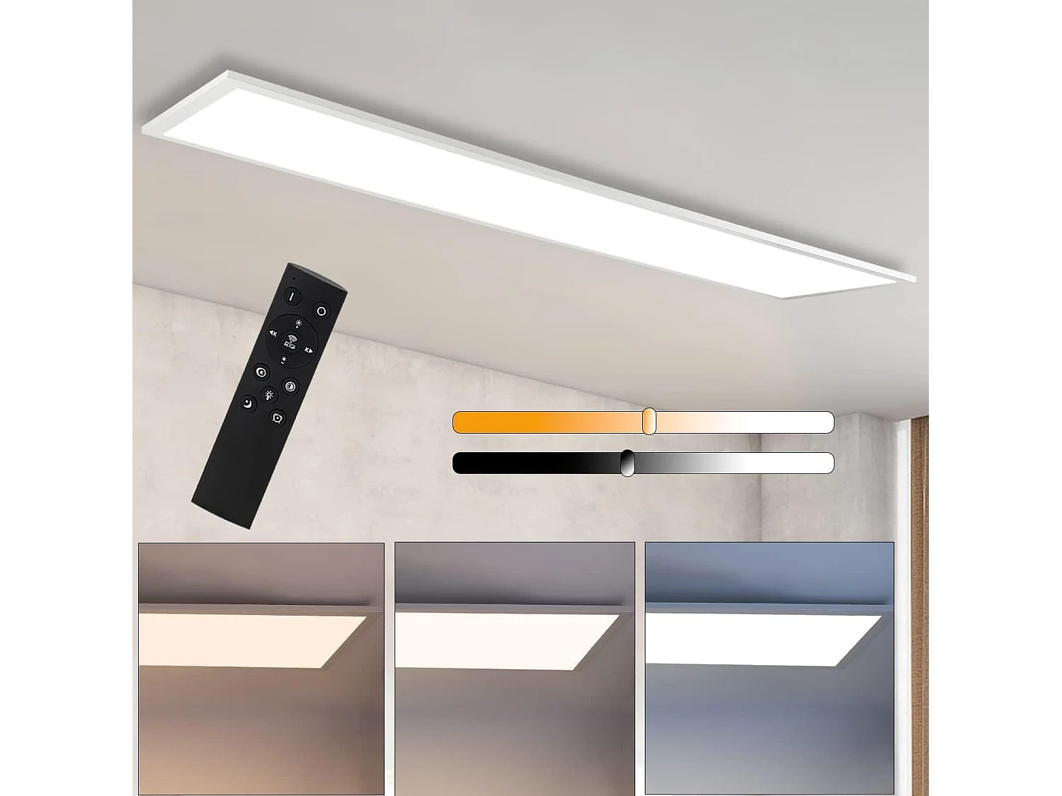 NETTLIFE biała lampa sufitowa LED z możliwością ściemniania Panel 120x30CM z pilotem 48W nowoczesna lampka nocna lampa do sypialni do salonu biuro kuchnia