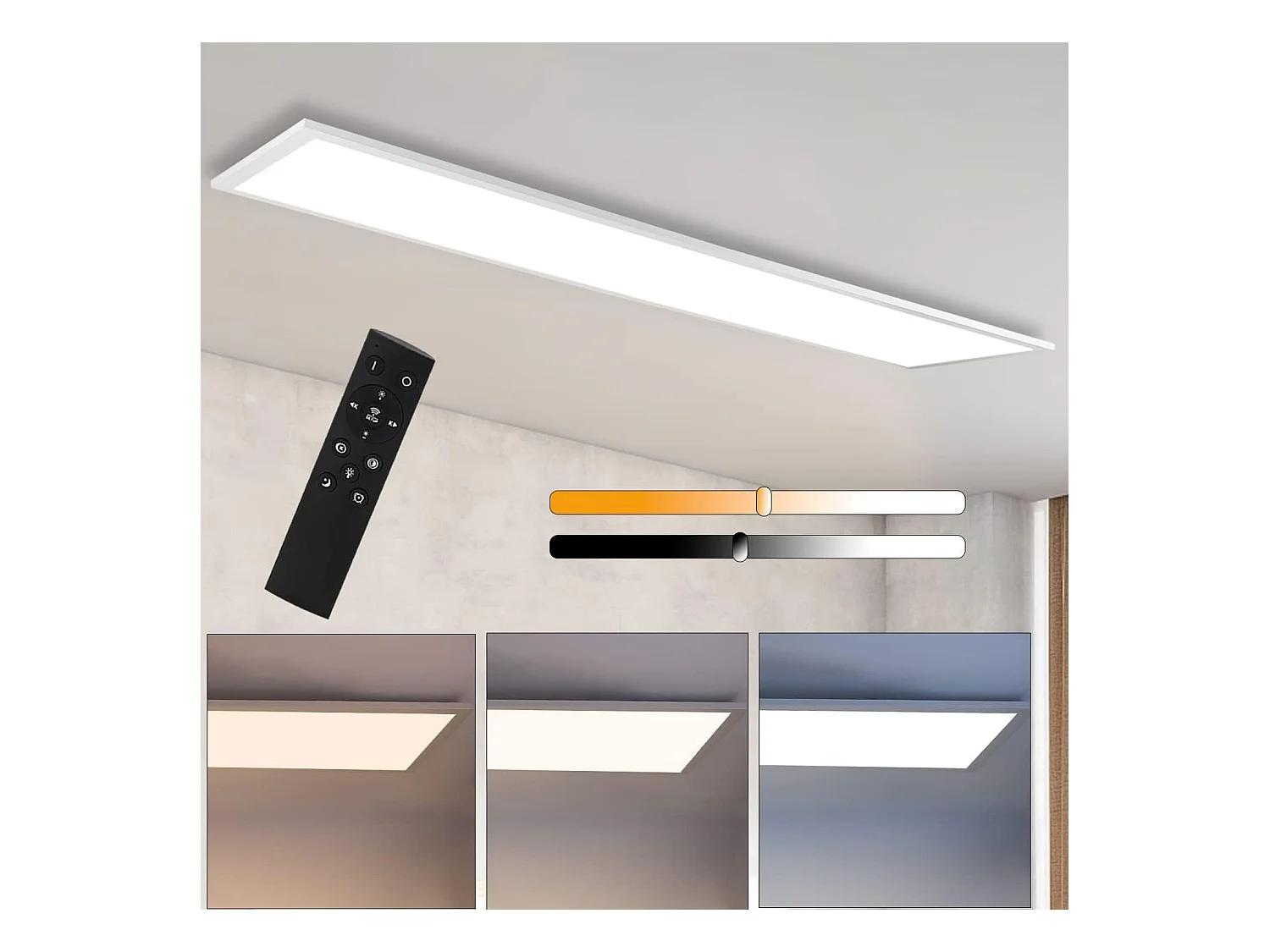 NETTLIFE Witte LED plafondlamp dimbaar paneel 120x30CM met afstandsbediening 48W moderne nachtlamp slaapkamerlamp voor woonkamer