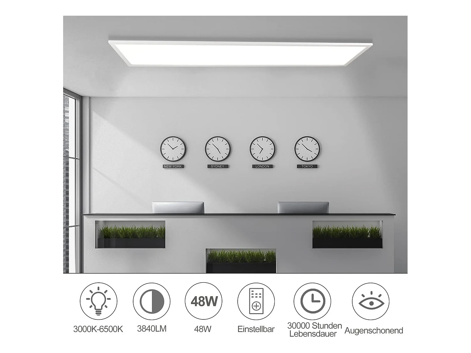 NETTLIFE Witte LED plafondlamp dimbaar paneel 120x30CM met afstandsbediening 48W moderne nachtlamp slaapkamerlamp voor woonkamer