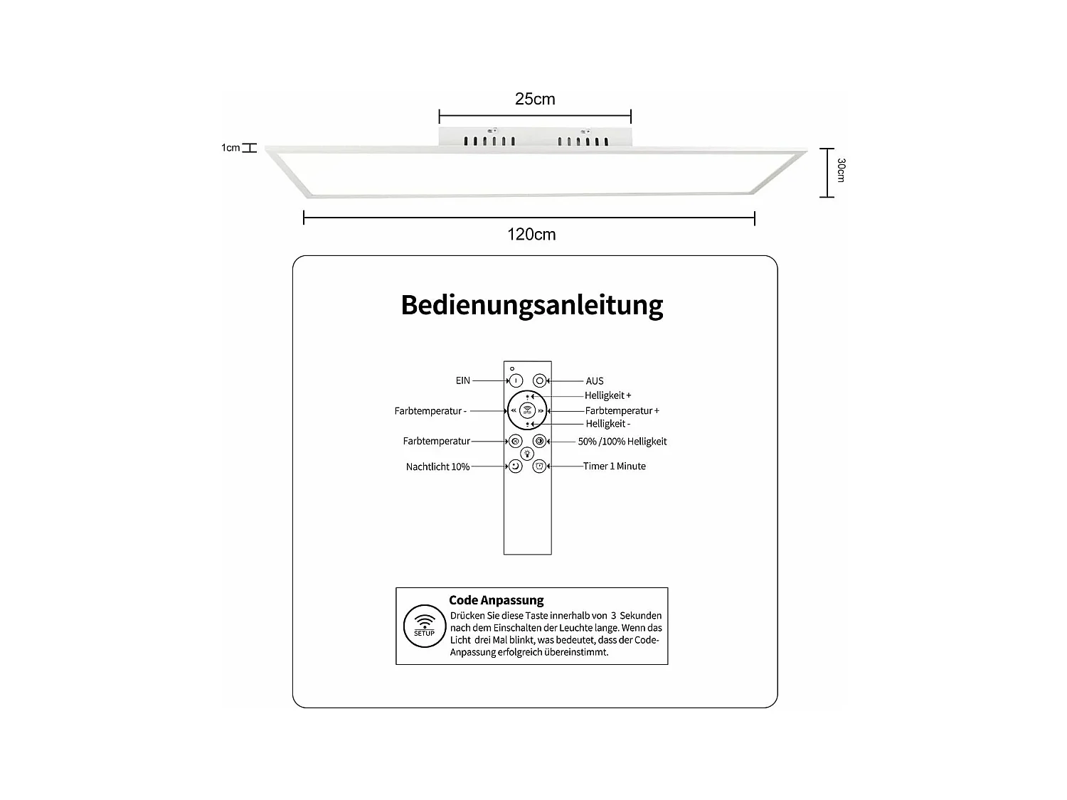 NETTLIFE Witte LED plafondlamp dimbaar paneel 120x30CM met afstandsbediening 48W moderne nachtlamp slaapkamerlamp voor woonkamer