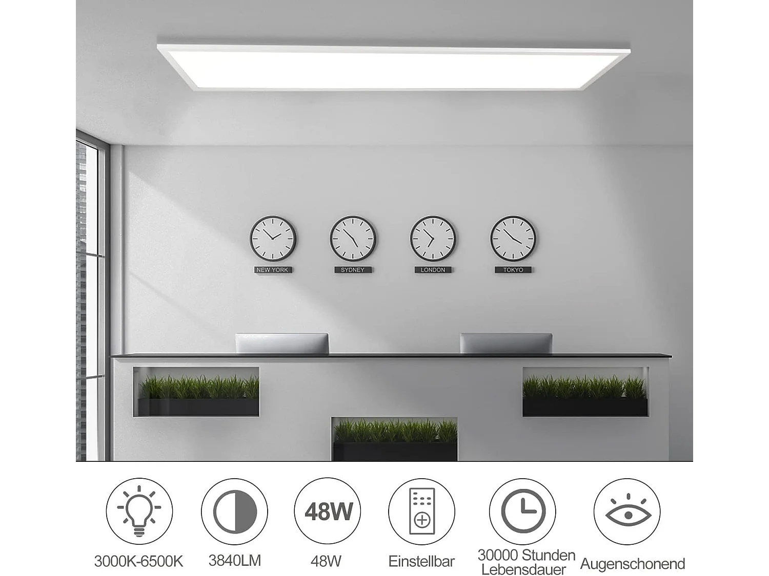 NETTLIFE Plafonnier LED Blanc Dimmable Panneau 120x30CM avec Télécommande 48W Veilleuse Moderne Lampe de Chambre pour Salon Bureau Cuisine