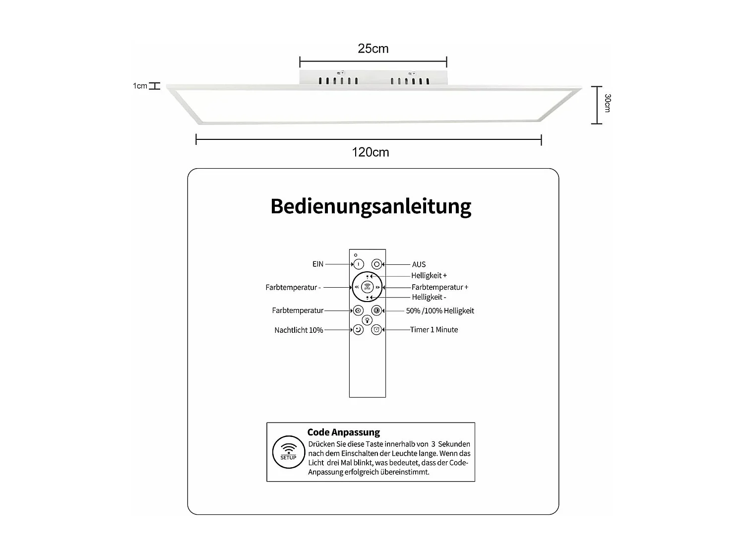 NETTLIFE Plafonnier LED Blanc Dimmable Panneau 120x30CM avec Télécommande 48W Veilleuse Moderne Lampe de Chambre pour Salon Bureau Cuisine