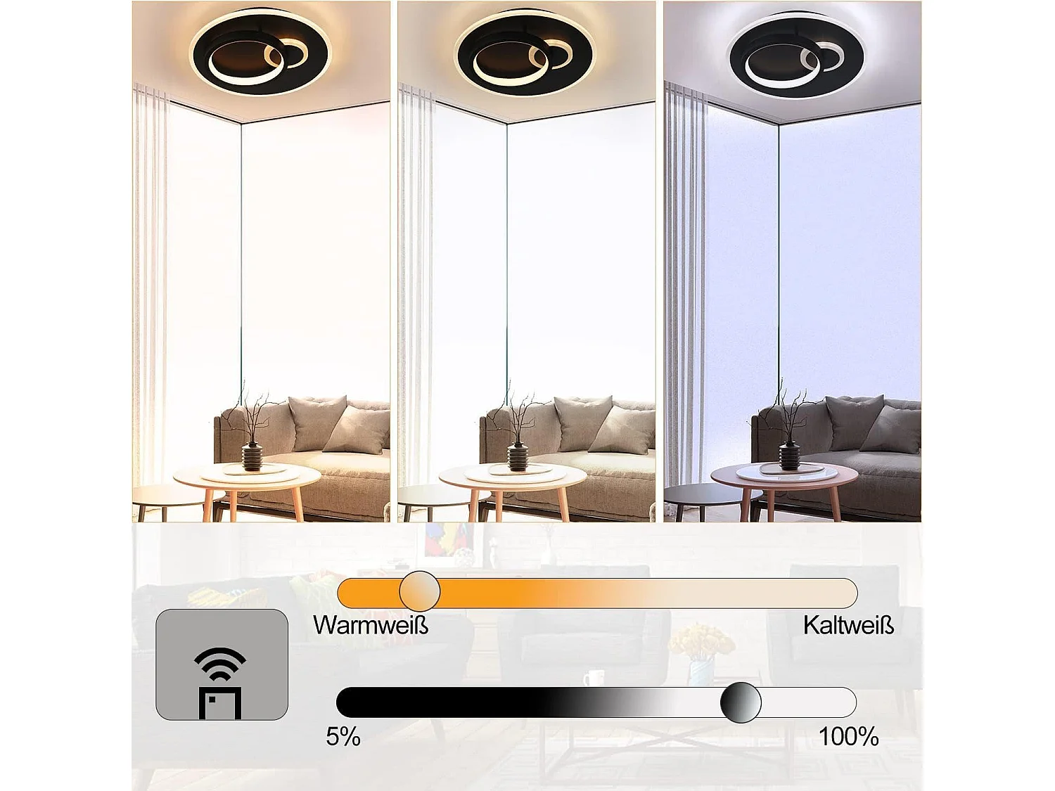 NETTLIFE LED Deckenleuchte Wohnzimmer Schwarz Küchenlampe 33W Dimmbar mit Fernbedienung Moderne Design Lampe Runde Lampe für Schlafzimmer Flur