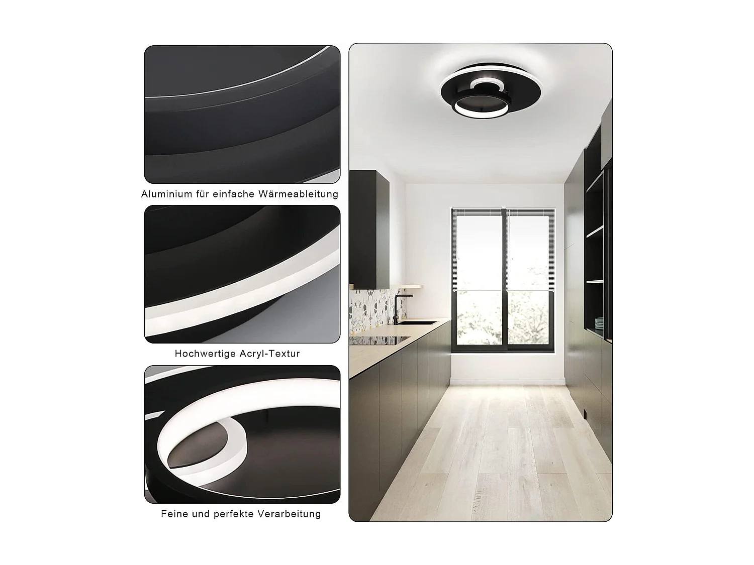 NETTLIFE LED Deckenleuchte Wohnzimmer Schwarz Küchenlampe 33W Dimmbar mit Fernbedienung Moderne Design Lampe Runde Lampe für Schlafzimmer Flur