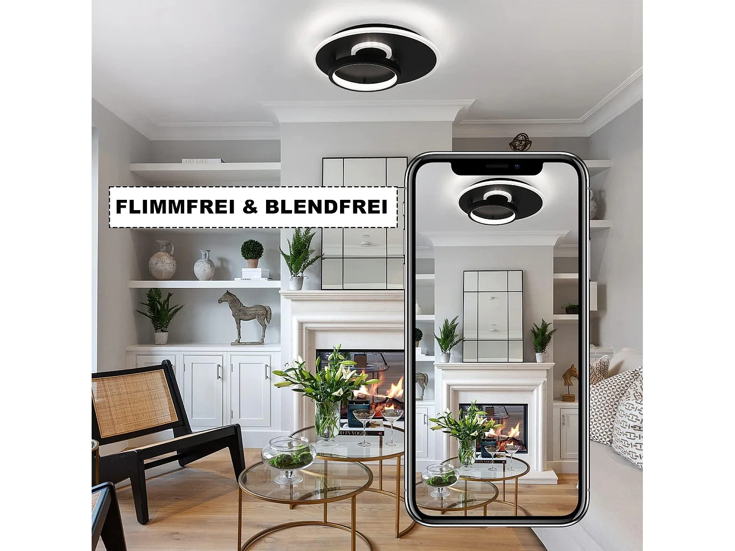 NETTLIFE Plafonnier LED Salon Noir Lampe de Cuisine 33 W Dimmable avec Télécommande Lampe Design Moderne Lampe Ronde pour Chambre Couloir