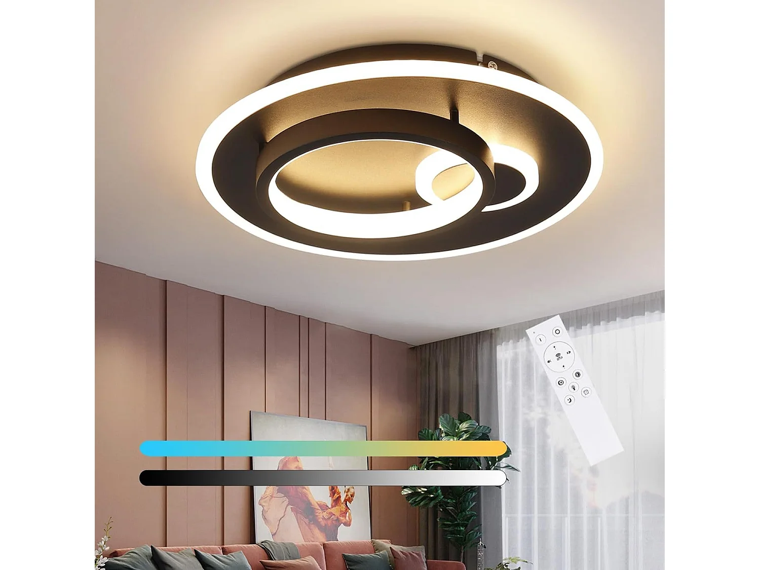NETTLIFE LED Plafondlamp Zwart rond Dimbaar 3000-6000K 33W moderne woonkamerlamp slaapkamerlamp met afstandsbediening voor hal | keuken | eetkamer | kantoor
