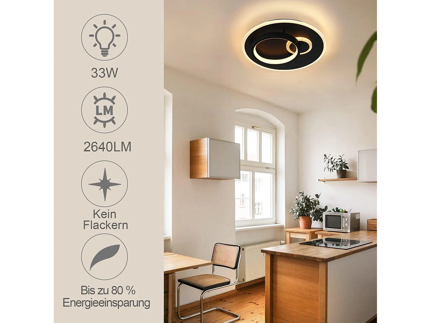 NETTLIFE LED Plafondlamp Zwart rond Dimbaar 3000-6000K 33W moderne woonkamerlamp slaapkamerlamp met afstandsbediening voor hal | keuken | eetkamer | kantoor
