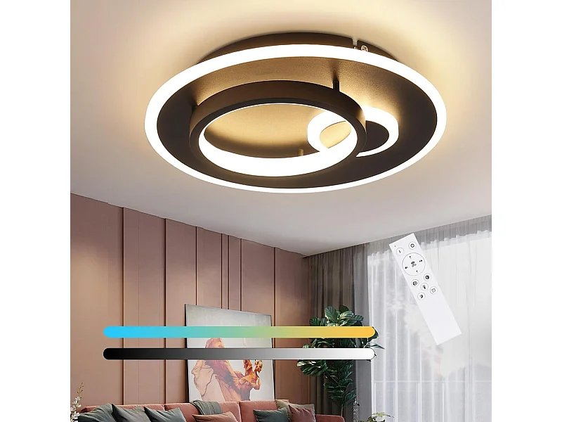 NETTLIFE LED Plafondlamp Zwart rond Dimbaar 3000-6000K 33W moderne woonkamerlamp slaapkamerlamp met afstandsbediening voor hal | keuken | eetkamer | kantoor