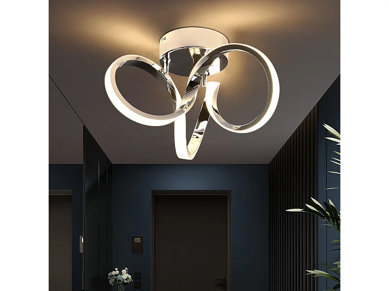 NETTLIFE LED - Deckenleuchte, Chrom, 31 cm, modern, 19 W, warmweiß, 3000 K, Flurleuchte für Wohnzimmer, Schlafzimmer, Büro, Kinderzimmer.