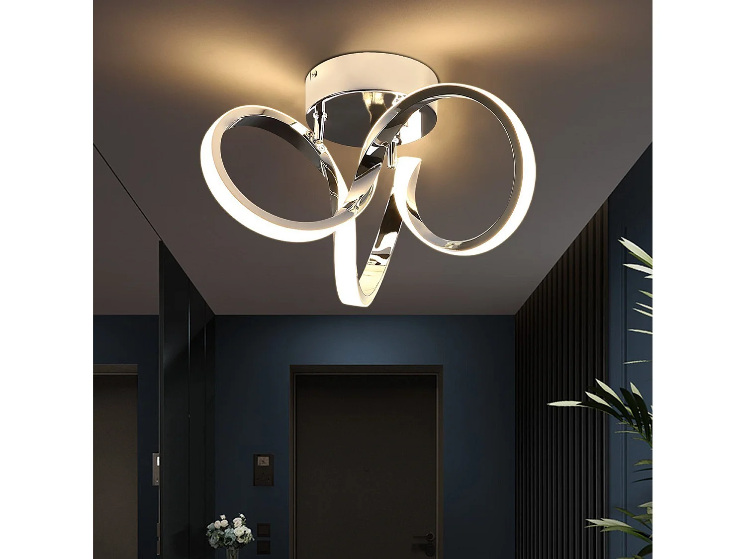 NETTLIFE LED - Deckenleuchte, Chrom, 31 cm, modern, 19 W, warmweiß, 3000 K, Flurleuchte für Wohnzimmer, Schlafzimmer, Büro, Kinderzimmer.