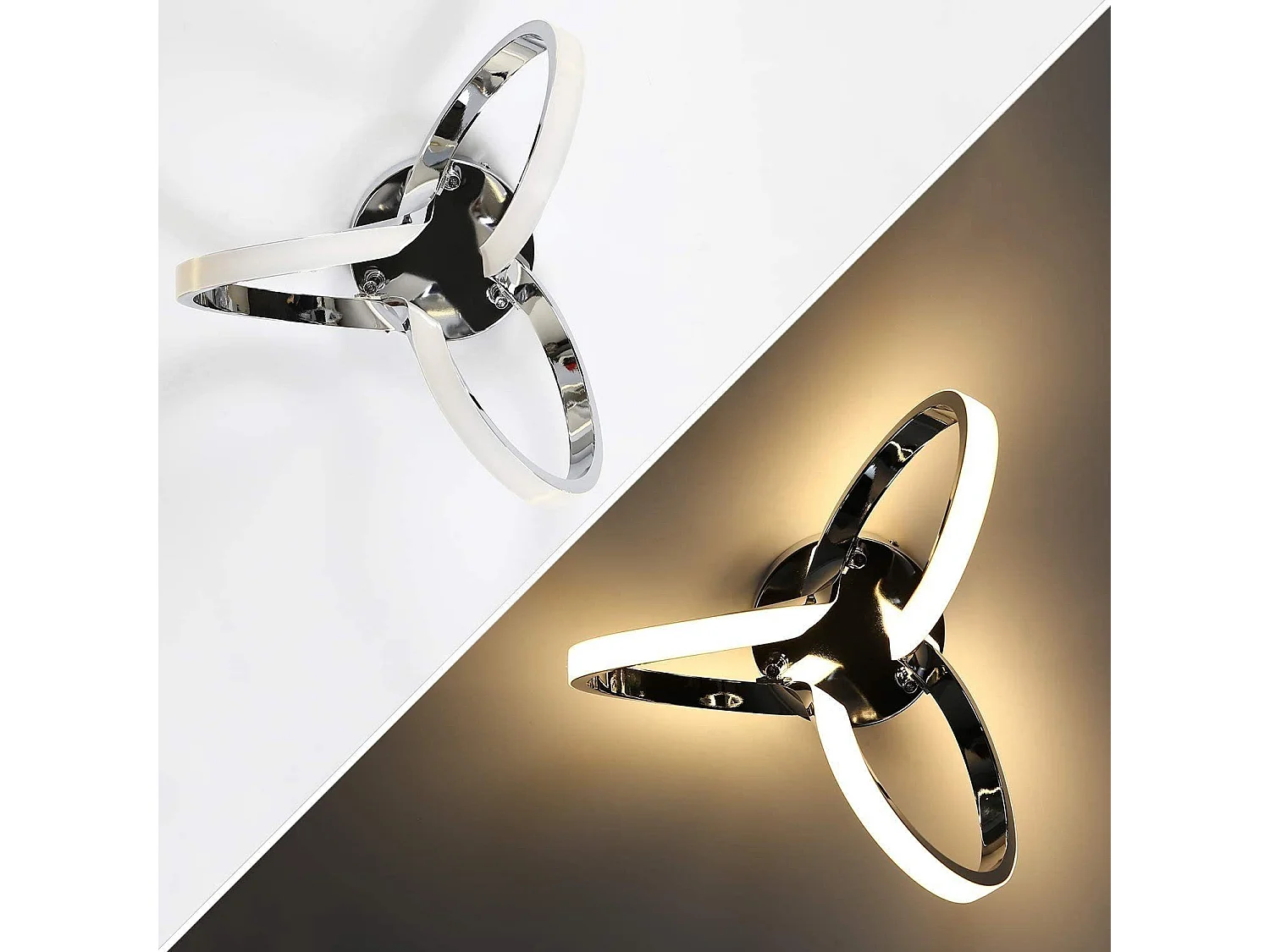 NETTLIFE LED - Deckenleuchte, Chrom, 31 cm, modern, 19 W, warmweiß, 3000 K, Flurleuchte für Wohnzimmer, Schlafzimmer, Büro, Kinderzimmer.