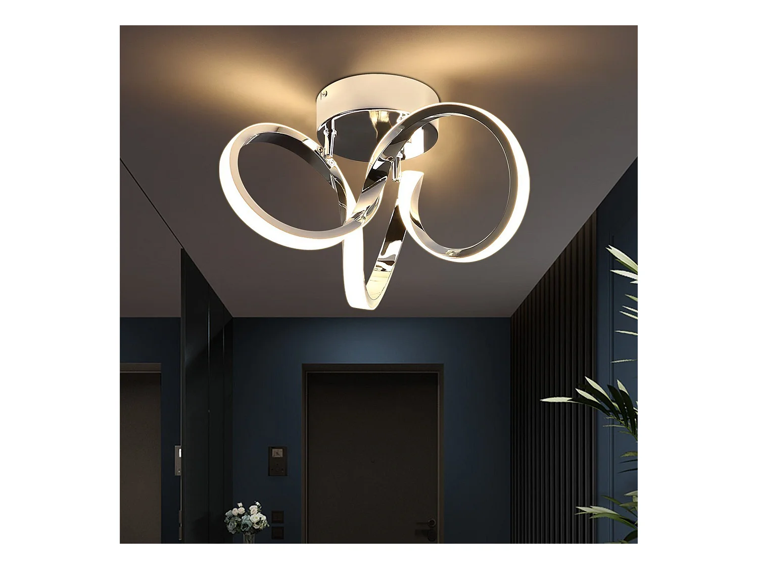 NETTLIFE Plafonnier LED Chrome 31cm Moderne 19W Blanc Chaud 3000K Lapme de Couloir pour Salon Chambre Bureau Chambre d'enfant