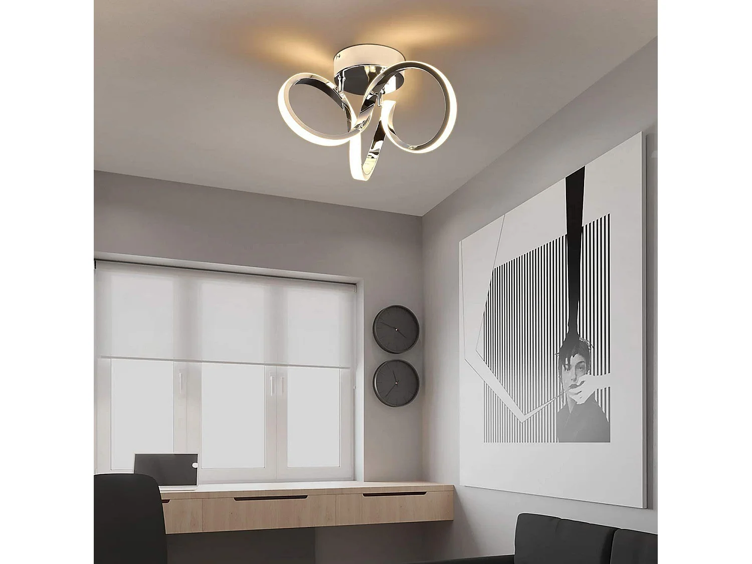 NETTLIFE Plafonnier LED Chrome 31cm Moderne 19W Blanc Chaud 3000K Lapme de Couloir pour Salon Chambre Bureau Chambre d'enfant