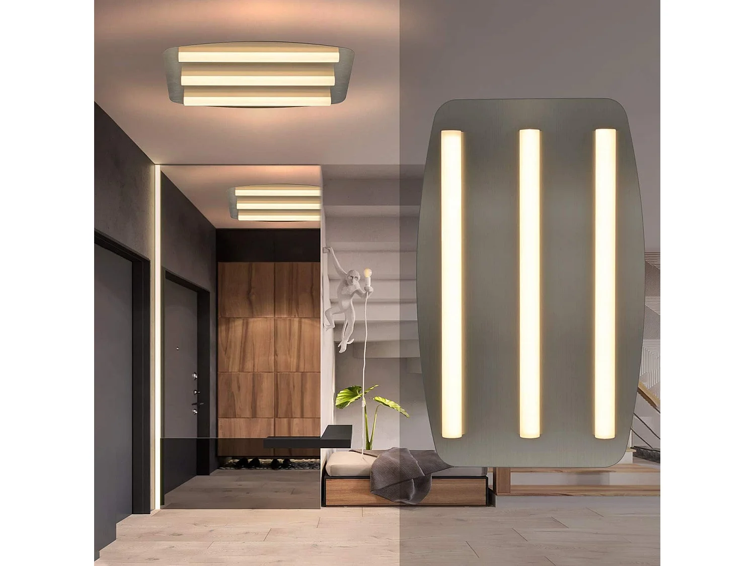 NETTLIFE LED Deckenleuchte Warmweiß 3000K Schlafzimmer 48x30cm Edelstahl und Acryl 17W Quadratische Lampe für Küche Wohnzimmer Büro Werkstatt