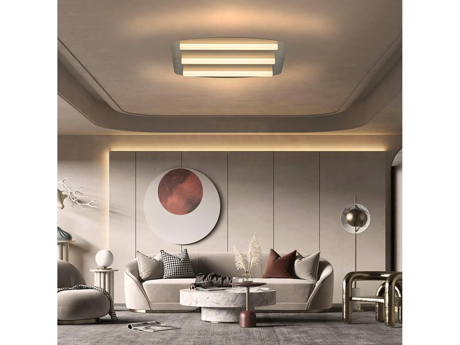 NETTLIFE LED Deckenleuchte Warmweiß 3000K Schlafzimmer 48x30cm Edelstahl und Acryl 17W Quadratische Lampe für Küche Wohnzimmer Büro Werkstatt